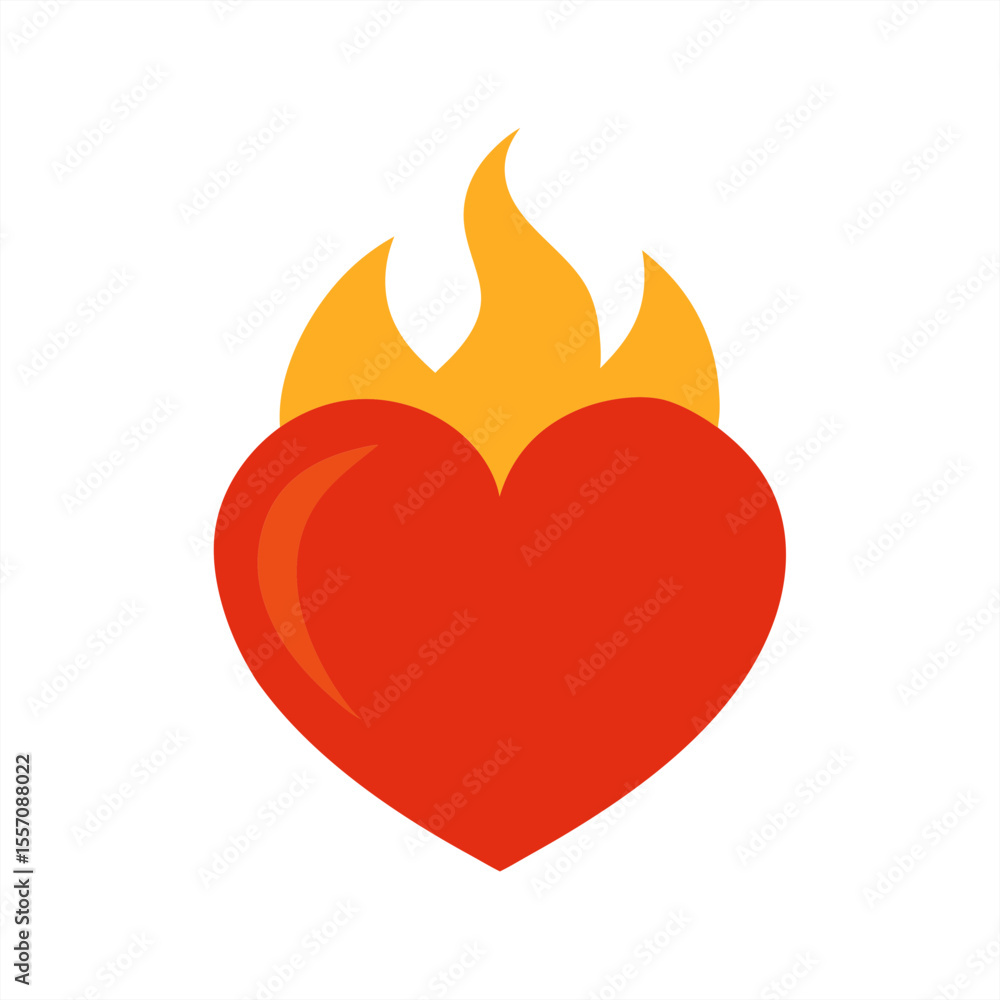 Poster heart with fire effect vector illustration on transparent background for web and graphic design