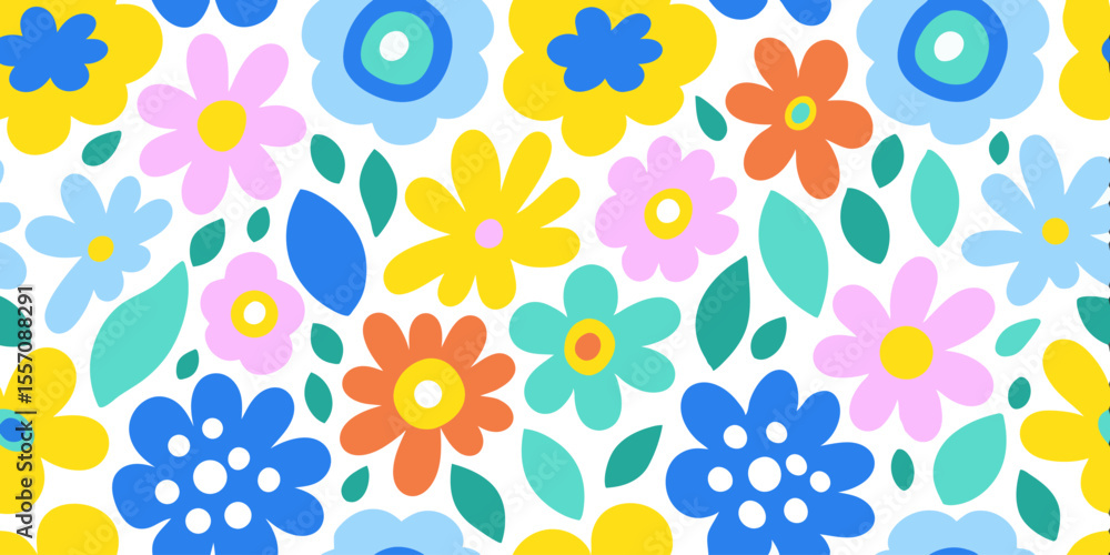 Poster floral pattern : a vibrant seamless pattern blooms with an array of hand-painted flowers in a cheerf