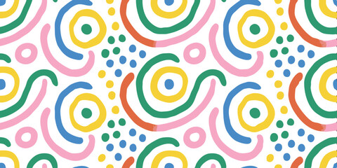 Abstract Shapes Pattern: A vibrant and playful arrangement of colorful abstract shapes creating a cheerful and energetic design.