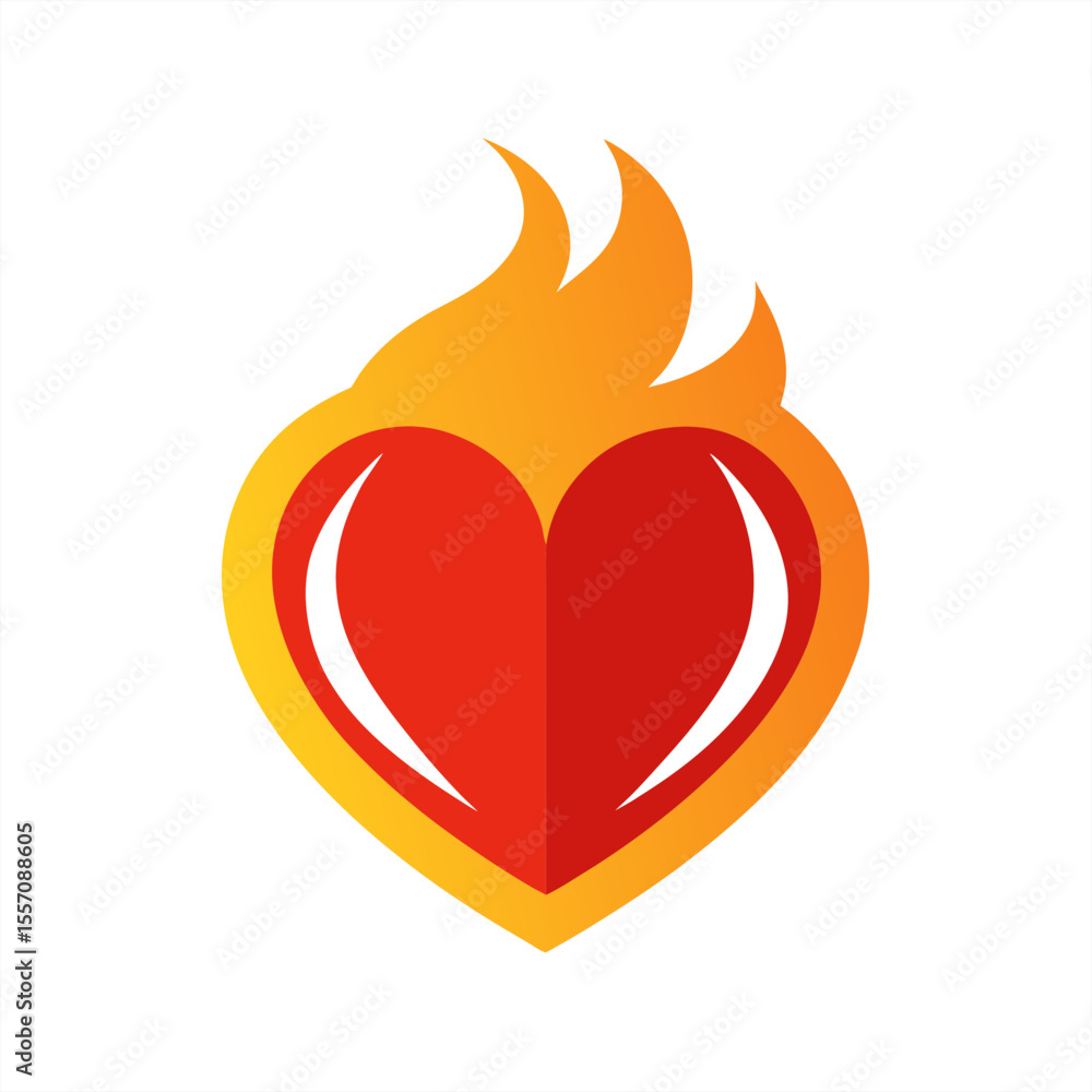 Poster hot flaming heart icon vector on transparent background for web and graphic design