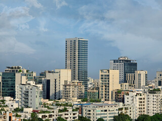 Dhaka city skyline with modern buildings and clear blue sky, urban architecture and cityscape view...