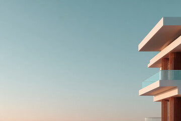 modern building facade with smooth lines and glass elements captured in soft light of early morning