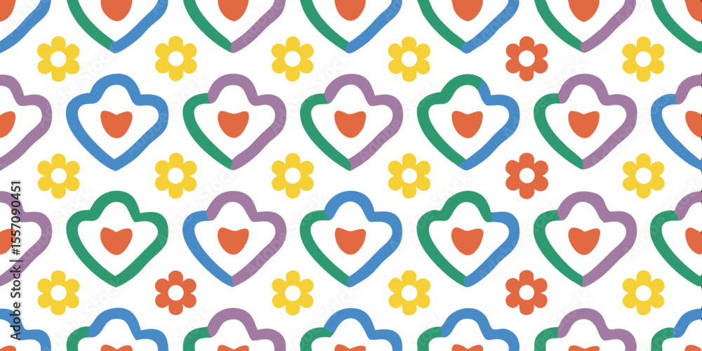 Poster blooming floral pattern: a cheerful and vibrant repeating pattern of stylized flowers, crafted with 