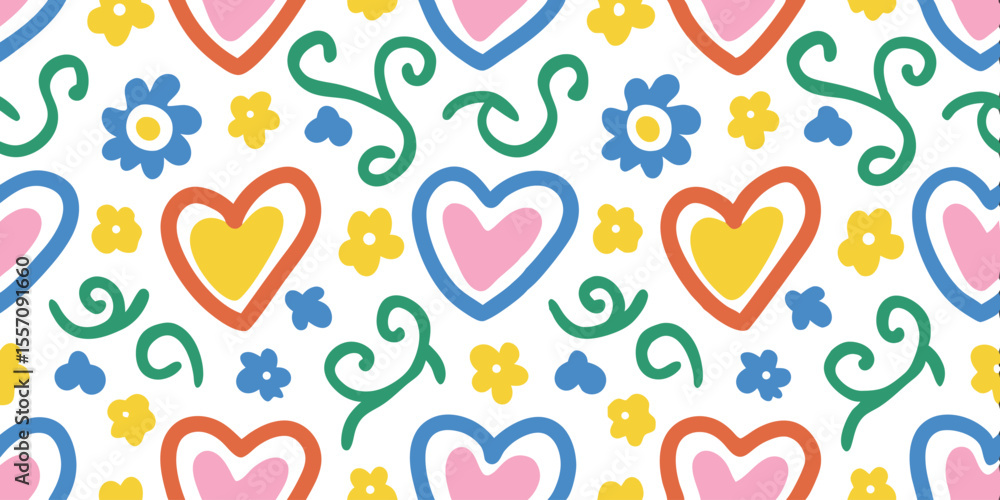 Poster heart and flower pattern: a vibrant and cheerful pattern features hearts and flowers. the whimsical 