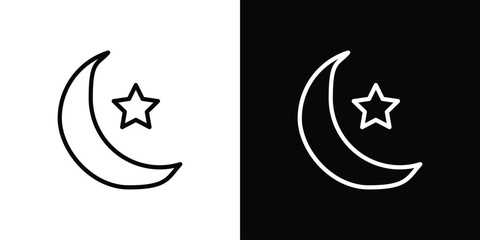Moon and star icon vector graphics in strokes