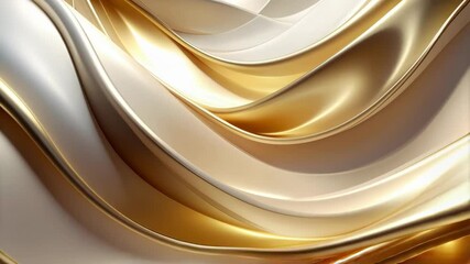 Elegant wavy abstract background with pearlescent and gold textured ribbons in a flowing pattern creating depth and motion - Powered by Adobe