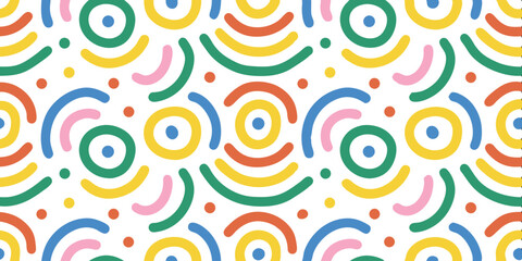 Colorful Abstract Pattern: A vibrant pattern of interconnected lines and circles bursts with energy, its playful design perfect for adding a touch of cheer and creative flair.