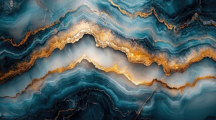 Detailed abstract design of swirling teal and gold marble patterns.