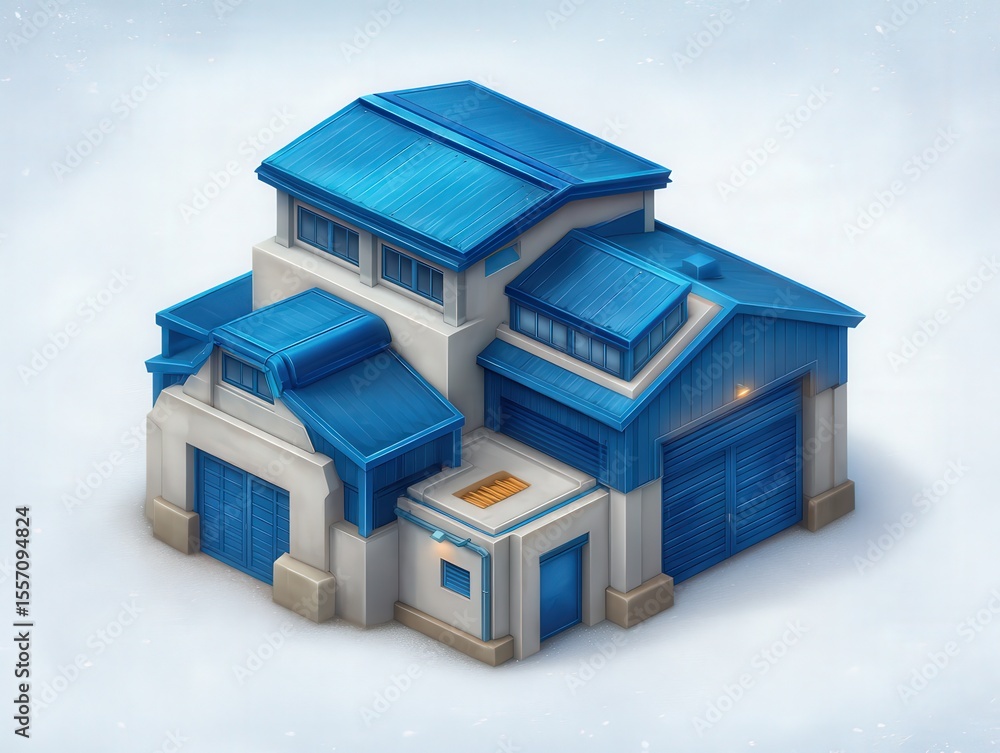 Aufkleber contemporary architectural design in vivid azure hues showcasing a modern multi-level structure with