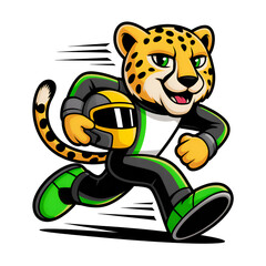 Running Cartoon Cheetah in Green Suit