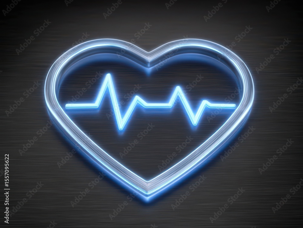 Poster heartbeat symbol in glowing blue neon outline portraying the intersection of technology and emotion 