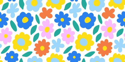 Floral Symphony: A vibrant tapestry of hand-drawn flowers dances across a plain background, each blossom a burst of color and joy, evoking the essence of spring and the beauty of nature.