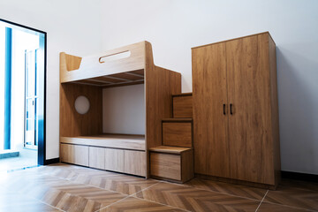Student dormitory have beds and wardrobes