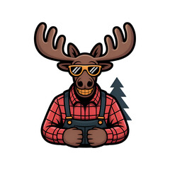 Moose in Flannel Shirt and Sunglasses