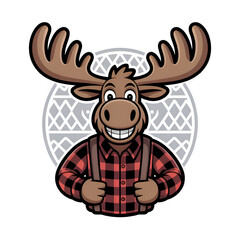 Happy Cartoon Moose in Plaid Shirt