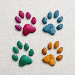 Playful minimalist design featu colorful cat and dog paw print icons arranged in a 2-high fidelity pattern on a textured background.