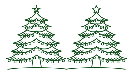Green christmas tree line art style vector illustration