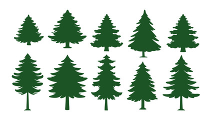 A row of evergreen tree silhouettes in various sizes