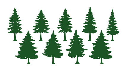 A row of evergreen tree silhouettes in various sizes