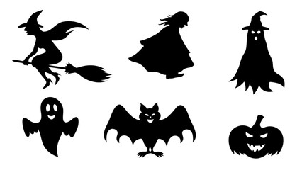 Set of silhouette halloween item