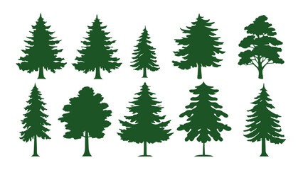 A row of evergreen tree silhouettes in various sizes