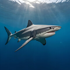 Blue Shark Gliding Gracefully Through Crystal-Clear Ocean Depths