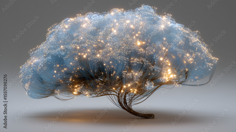 Poster digital brain: a striking digital rendering of a human brain, aglow with interconnectivity, evoking 