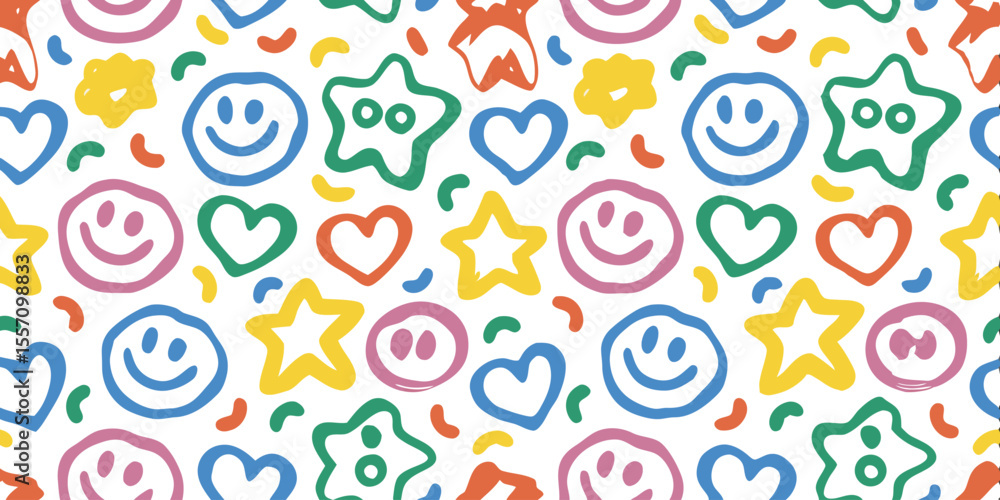 Poster cheerful symbols pattern: a vibrant and joyful design featuring a seamless pattern of colorful smile