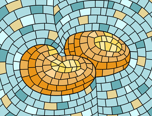 A bright mosaic artwork featuring a stylized potatoes. Vector illustration on the white background. 