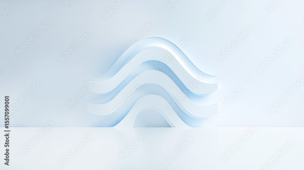 Poster abstract 3d illustration of flowing wave shapes in soft blue tones, creating a serene atmosphere wit