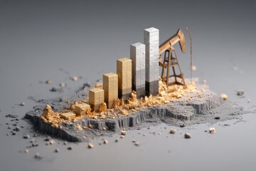 Infographic concept of oil price drop after ceasefire – bar chart with falling Brent crude price, peace sign overlay, modern layout.