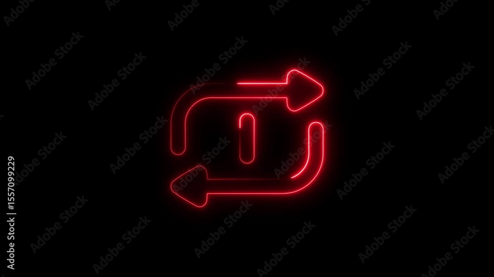 Poster animated red neon arrows rotating on black background in a modern design concept