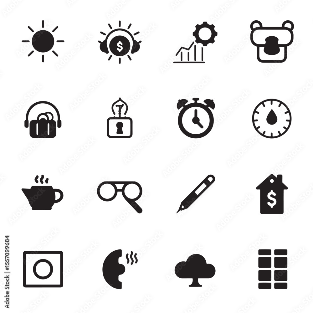 Poster a collection of simple black icon set for web design and business related concepts