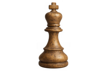 Classic wooden king chess piece standing on a transparent background, representing strategy, leadership, and victory in the game