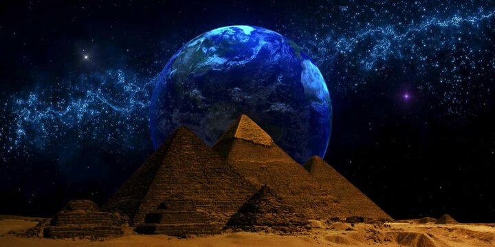 pyramids in the night space background with stars