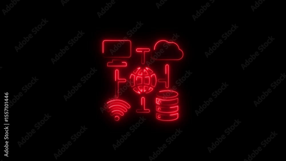 Aufkleber red neon icons representing modern cloud computing data transfer and digital connectivity