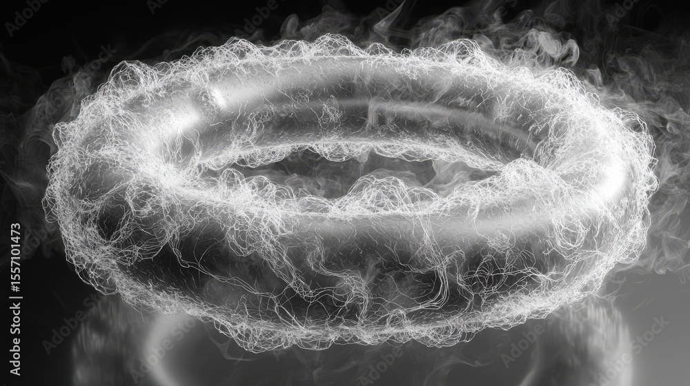 Fototapete a grey ring shape is depicted with a white fibrous glow and smoky ambience set against a gradient ba