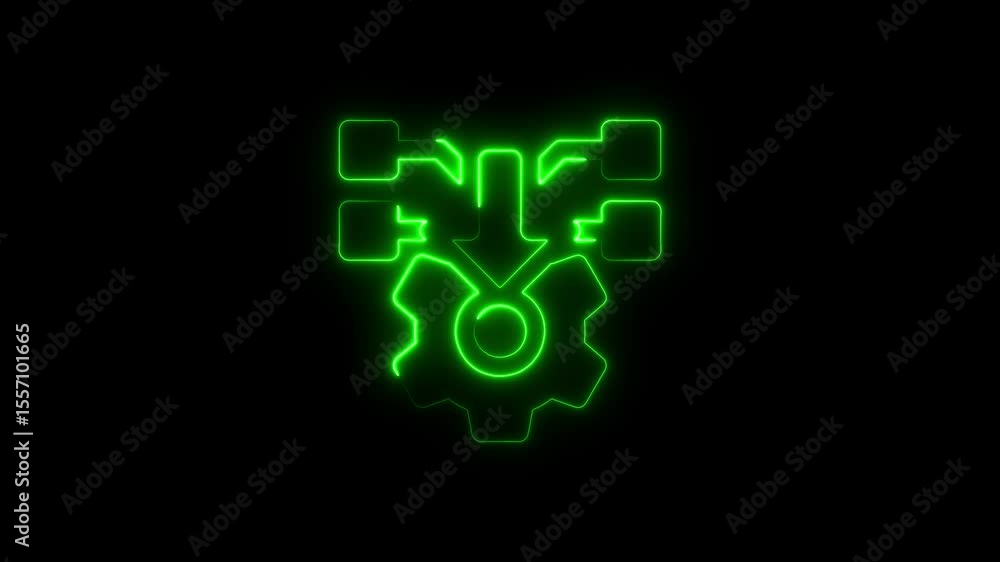 Aufkleber animated glowing green gear icon representing processing and system integration processes