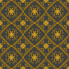 Geometric Seamless Pattern With Yellow Triangles And Diamonds On Dark Grey. fabric pattern