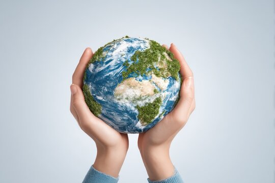 Ecology concept with hands holding earth globe - Powered by Adobe