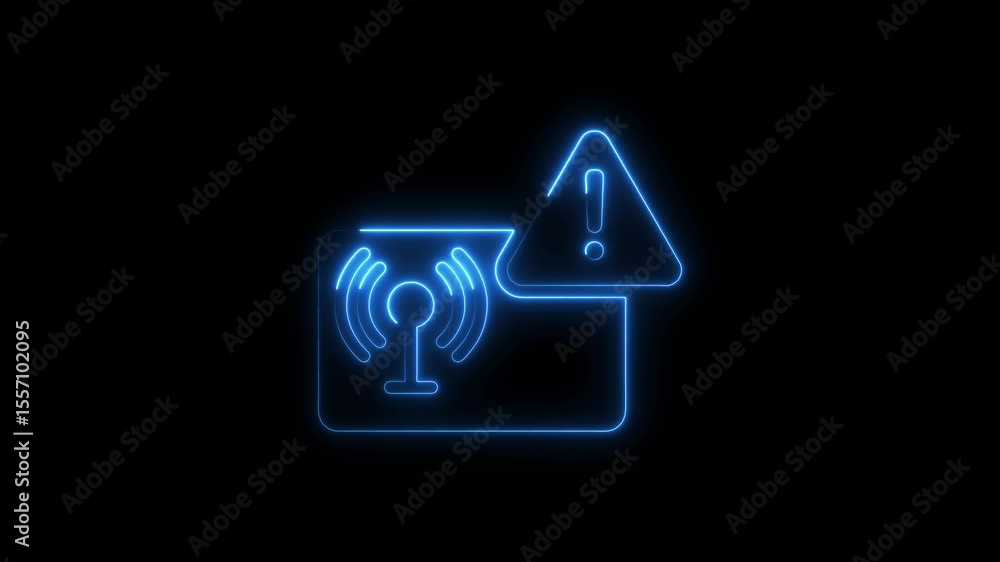 Aufkleber glowing neon wifi signal alerting of problem and error on black background