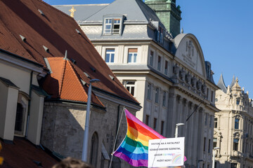 LGBTQ Pride Flag and Protest Sign Symbolizing Diversity and Human Rights

