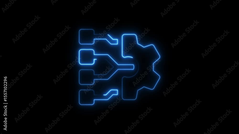 Poster glowing neon circuit gear connecting data processing and technological advancements