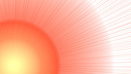 A vibrant burst of light and energy emanates from a central point, radiating orange rays across a dark background, creating a dynamic abstract effect.