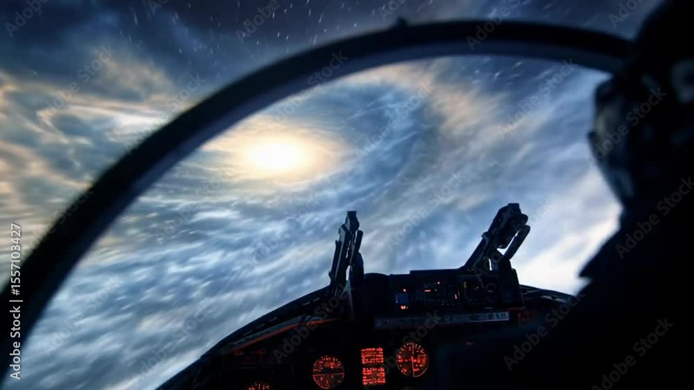 Poster the image shows a view from the cockpit of a spacecraft, looking out into a star-filled sky with a c