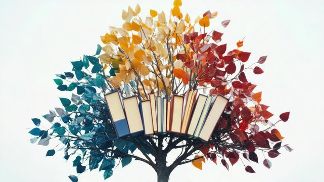 Colorful fall leaves forming a musical keyboard tree.