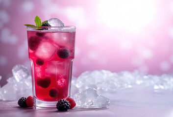 fresh juice in glass with ice and berries,health concept, food and drink,