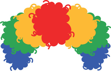 Colorful Curly Clown Wig Illustration, hilarious red, yellow, green, blue hair costume 