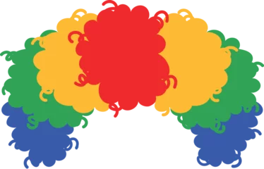 Fotobehang Colorful Curly Clown Wig Illustration, hilarious red, yellow, green, blue hair costume  © AnotaiSi