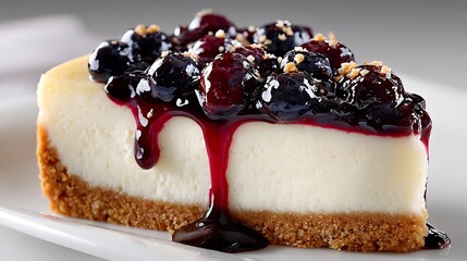 Rich cheesecake with sweet-tart blueberry topping / 濃厚チーズと甘酸っぱいブルーベリーが奏でる絶品ケーキ